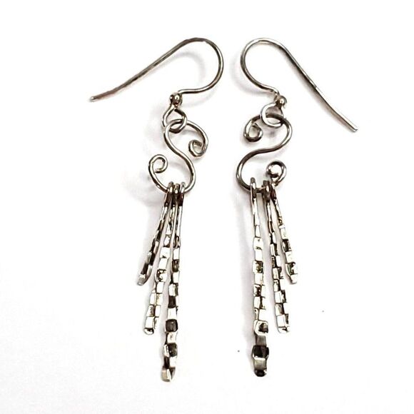 Sterling Silver Asymmetrical Straight Line Earrings Stamped Paddle Pins Swirl S - Picture 1 of 3